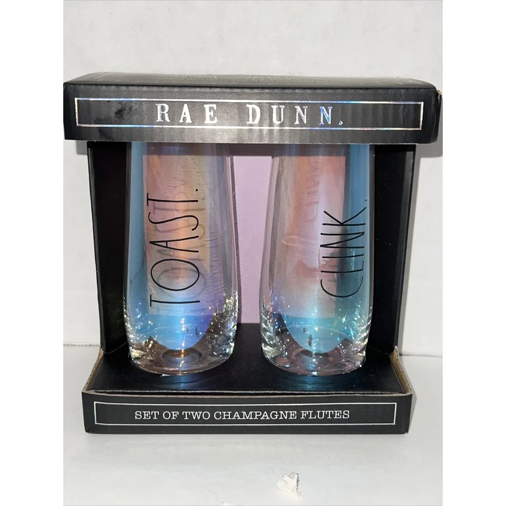 Rae Dunn Iridescent Stemless Champagne Flutes Set of 2 Toast Clink New‎